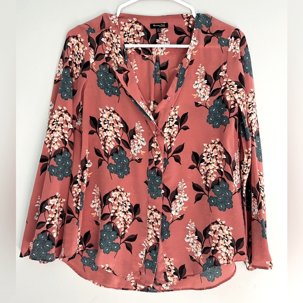Women’s Massimo Dutti Pink Floral Silk Blouse Shirt Size 4